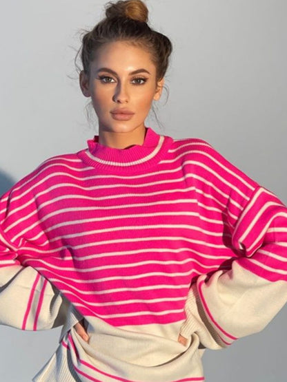 Striped Mock Neck Long Sleeve Sweater