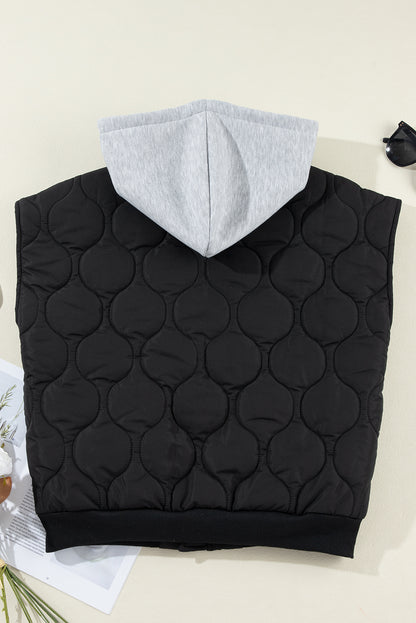 Drawstring Zip Up Hooded Vest Coat