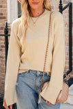 Slit Cuff Round Neck Long Sleeve Sweater