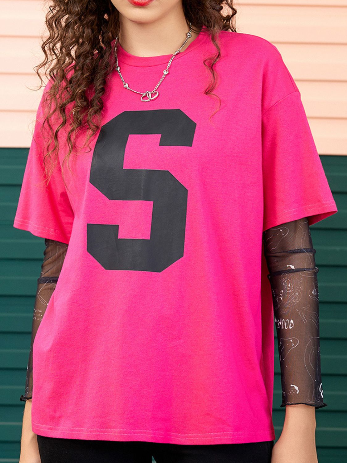 Letter Graphic Round Neck Half Sleeve T-Shirt