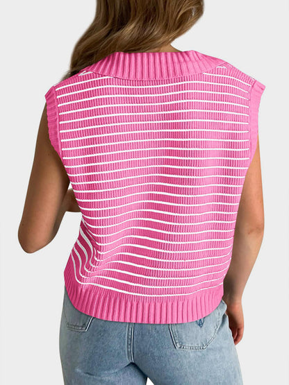 Mandy Collared Neck Striped Sweater Vest