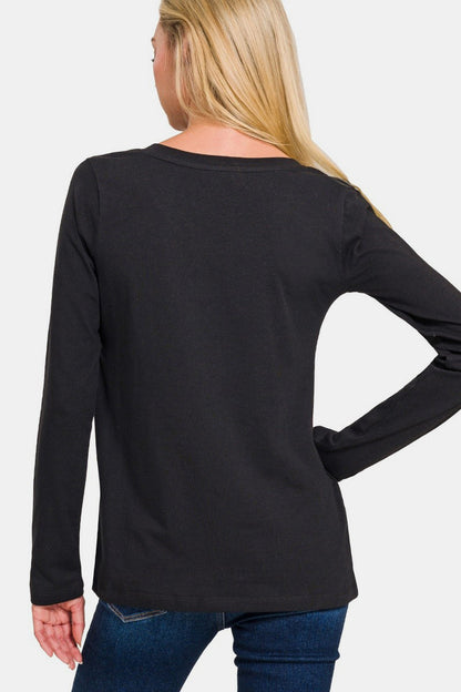 Zenana Full Size V-Neck Long Sleeve T-Shirt