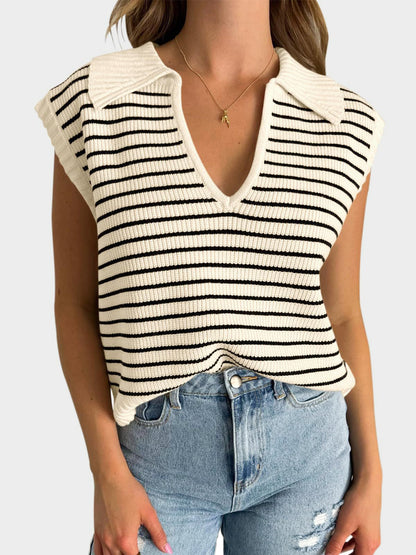 Mandy Collared Neck Striped Sweater Vest