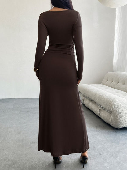 Ruched Long Sleeve Maxi Dress