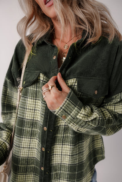 Snap Down Collared Neck Plaid Shacket