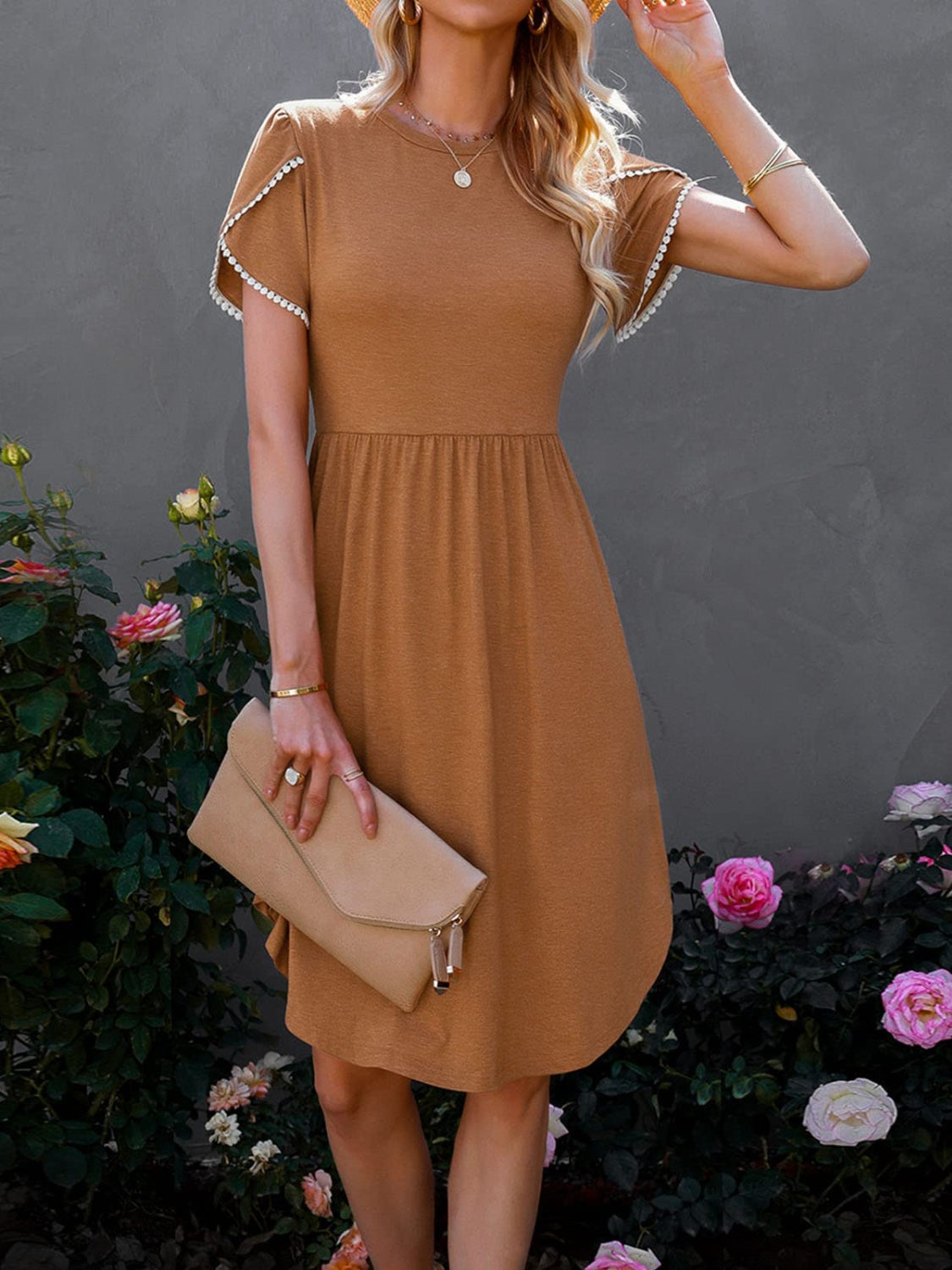 Round Neck Petal Sleeve Dress