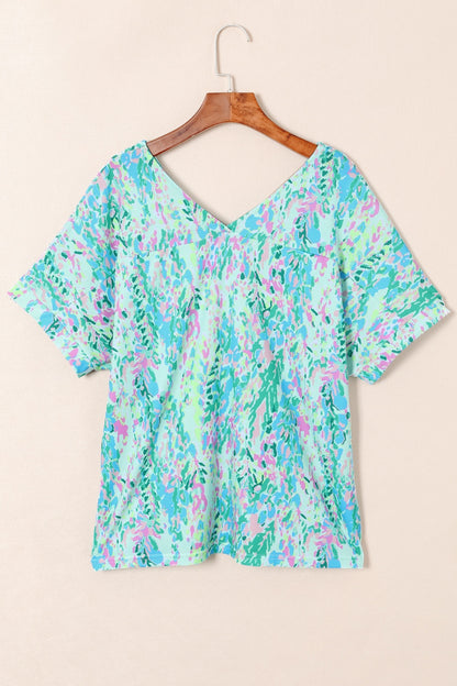 Printed V-Neck Short Sleeve T-Shirt