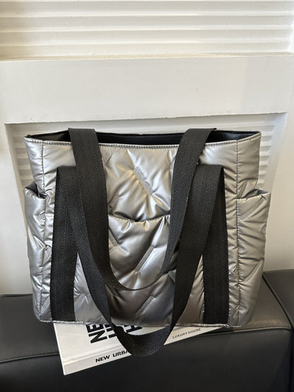 Solid Color Tote Bag with Side Pockets