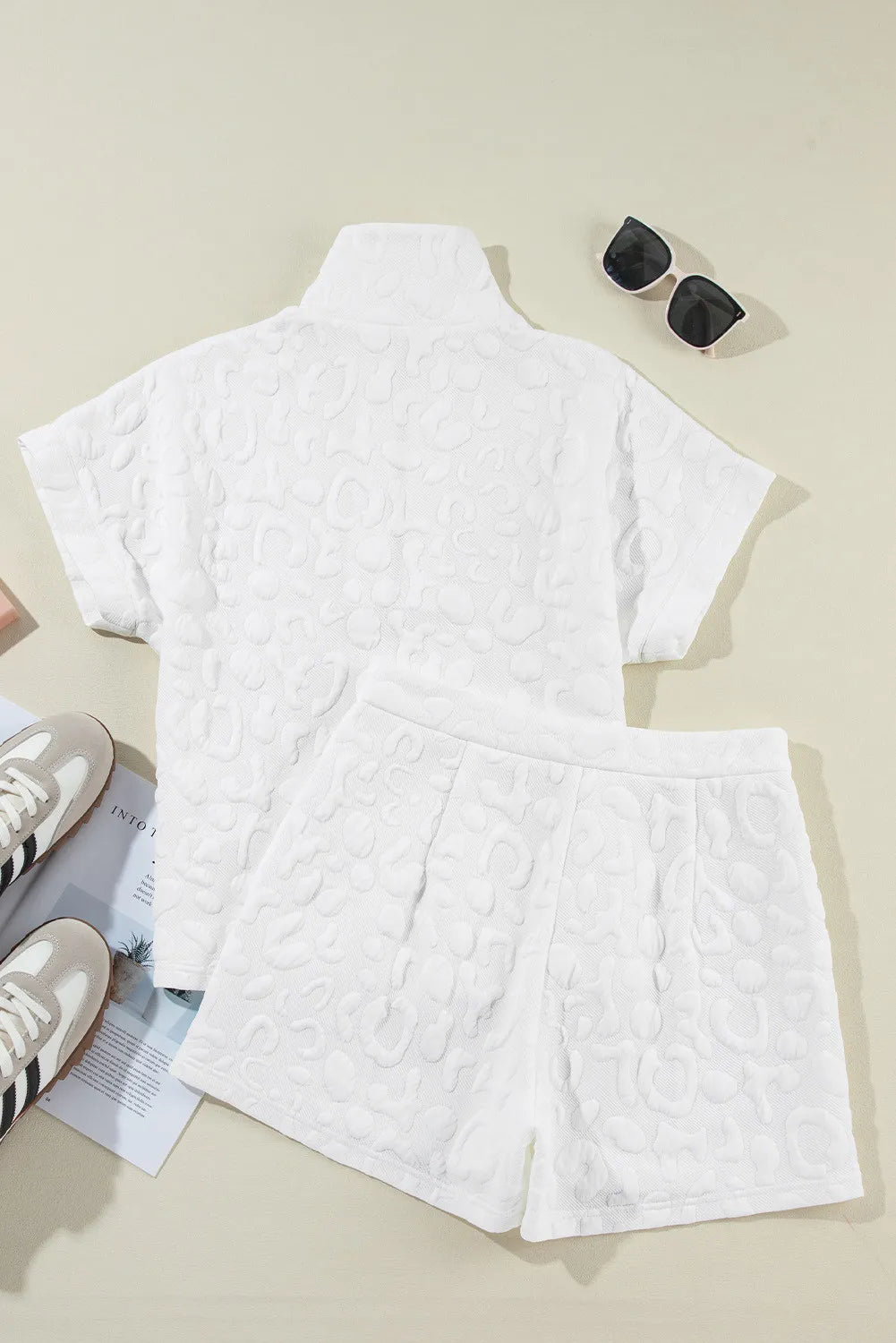 Half Zip Short Sleeve Top and Shorts Set