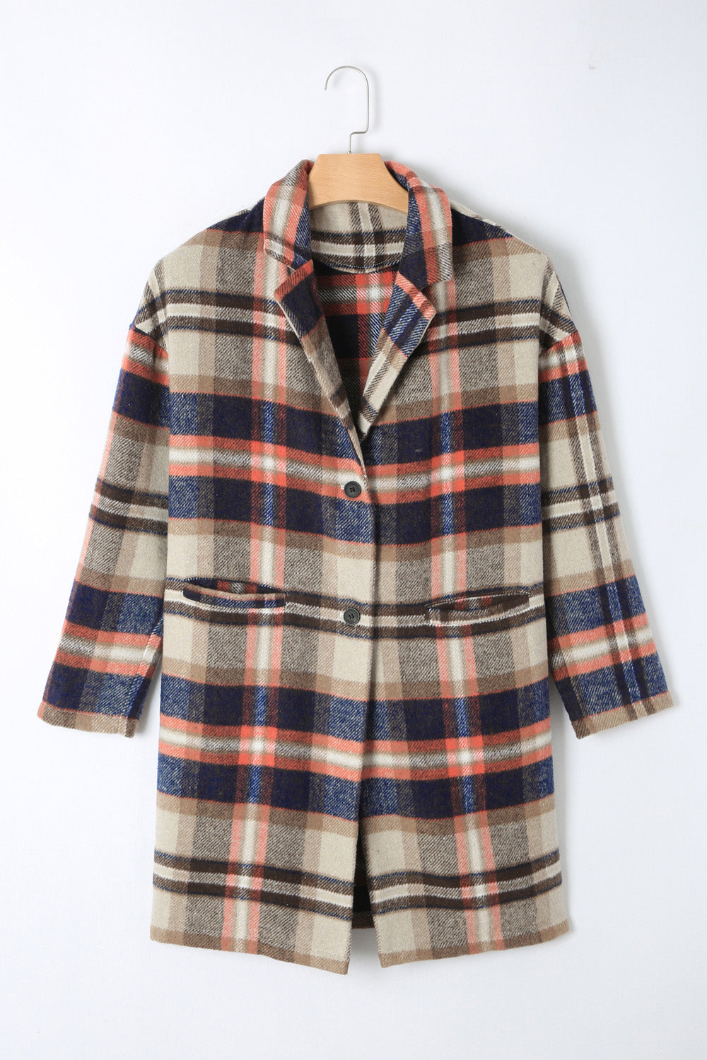 Plaid Longline Jacket with Pockets