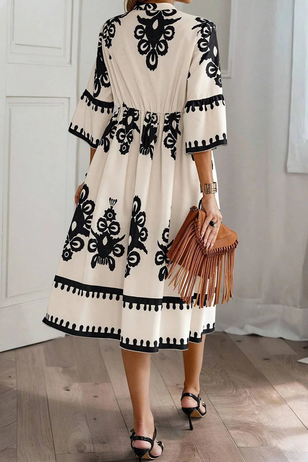 Printed Half Sleeve Knee Length Dress