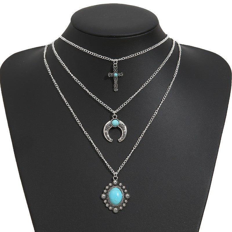 Artificial Turquoise Alloy Three-Layered Necklace