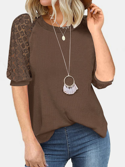 Lace Detail Round Neck Half Sleeve T-Shirt