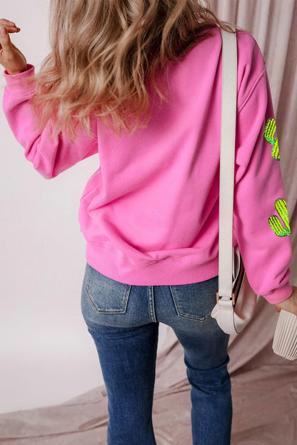 Sequin Cactus Long Sleeve Sweatshirt