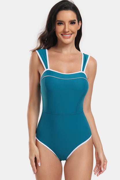 Contrast Trim Wide Strap Two-Piece Swim Set