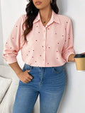 Heart Collared Neck Long Sleeve Shirt