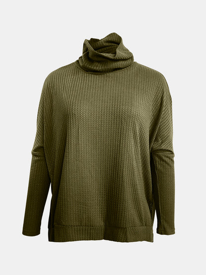 Full Size Waffle Knit Turtleneck Long Sleeve T-Shirt