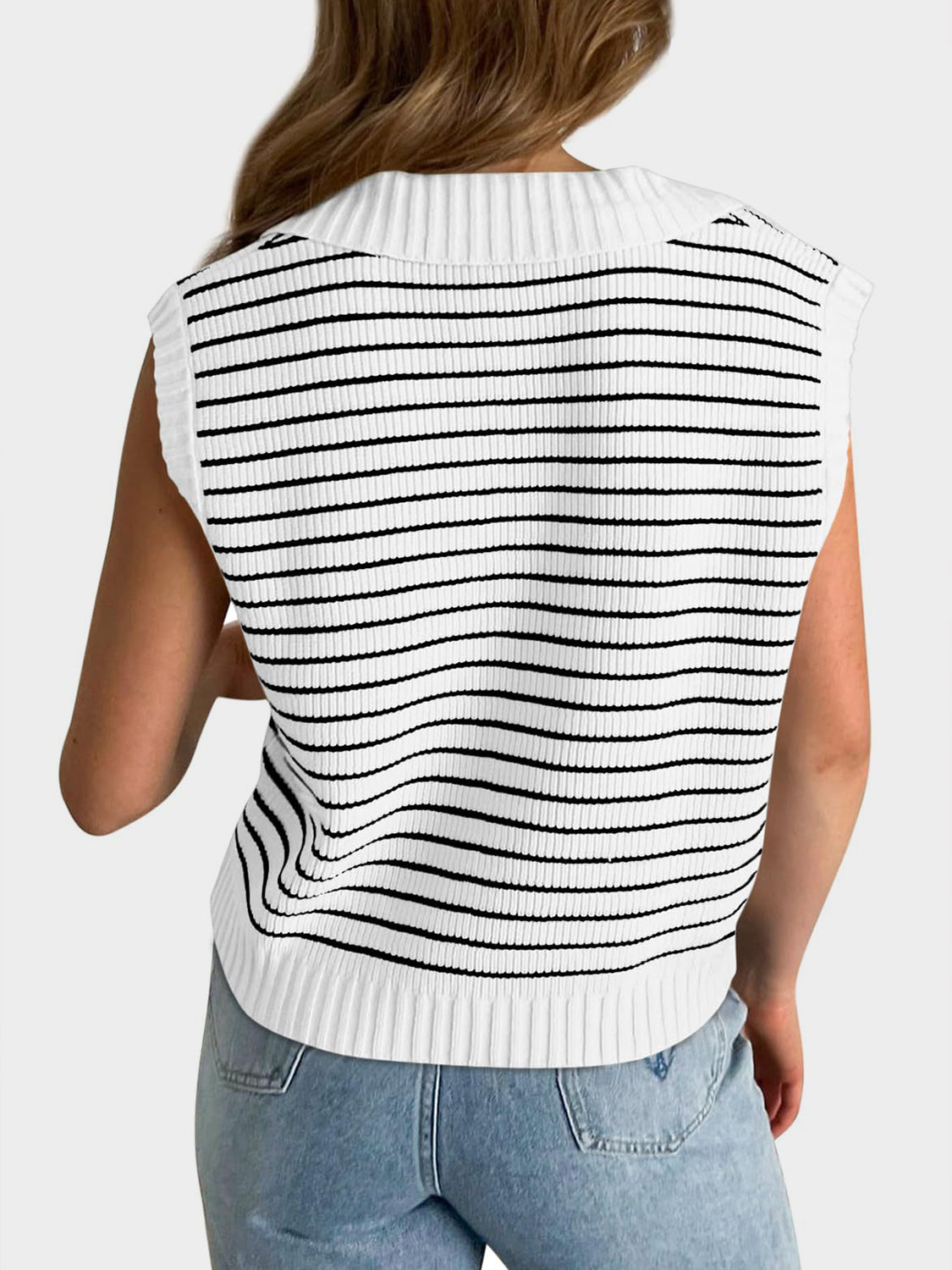 Mandy Collared Neck Striped Sweater Vest