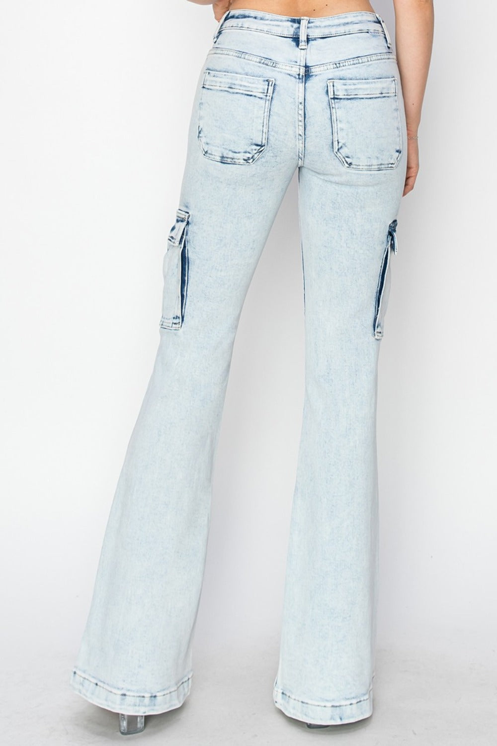 RISEN Full Size High Rise Cargo Flare Jeans