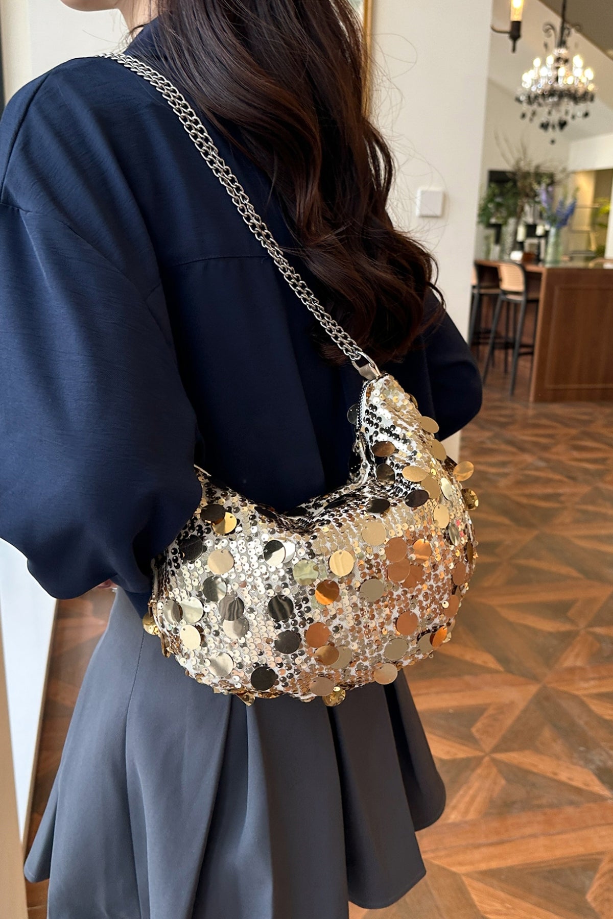 Sequin Chain Crossbody Bag