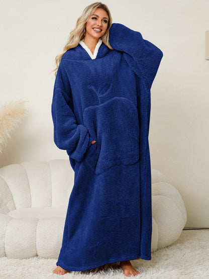 Pocketed Contrast Long Sleeve Hooded Lounge Dress