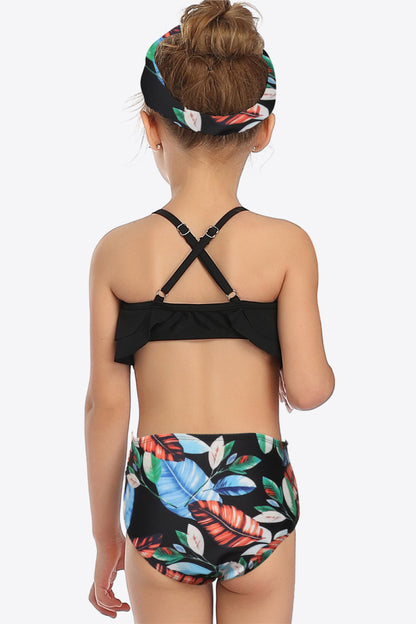 Printed Crisscross Layered Two-Piece Swim Set