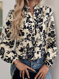 Perfee Printed Notched Long Sleeve Shirt