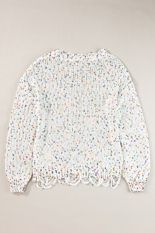 Confetti Round Neck Dropped Shoulder Sweater