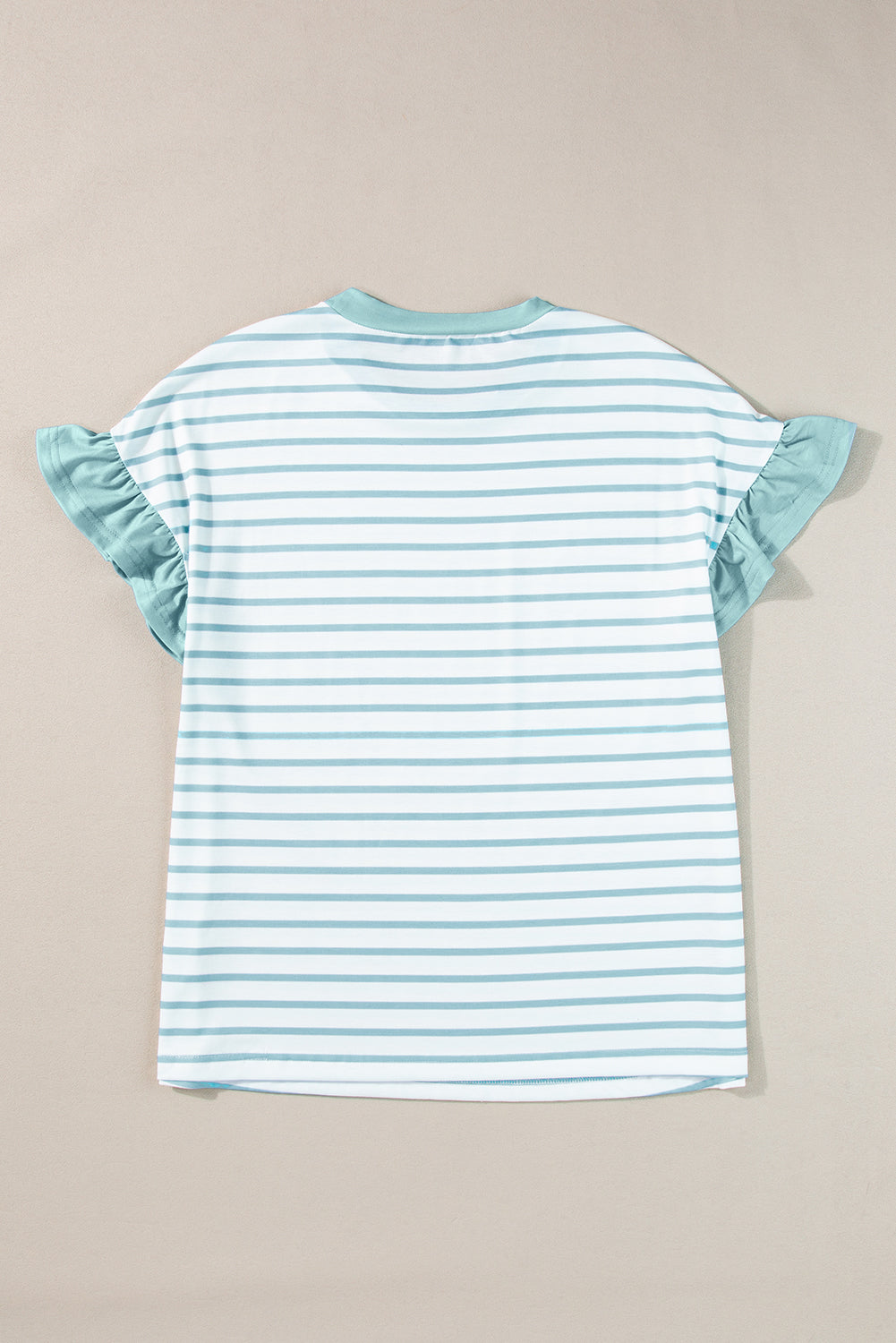 Ruffled Striped Round Neck Cap Sleeve T-Shirt