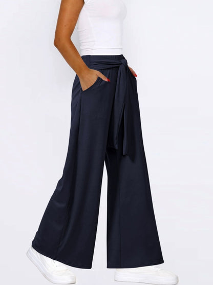 Tied Wide Leg Pants with Pockets