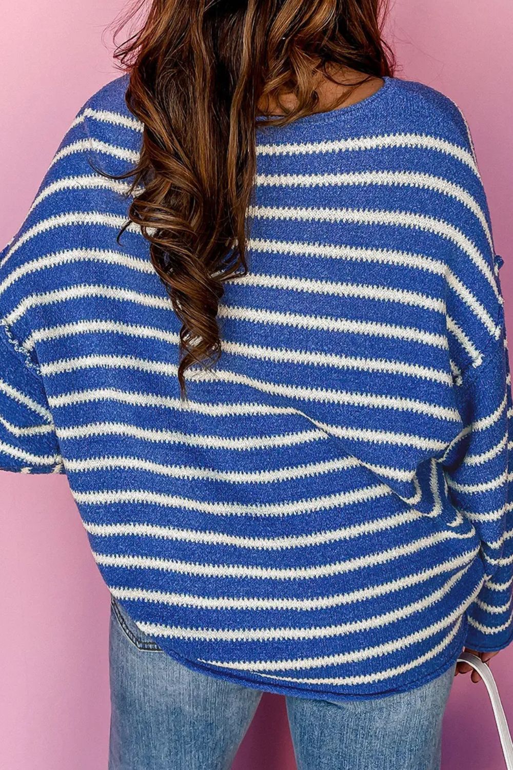 Striped Round Neck Dropped Shoulder Sweater