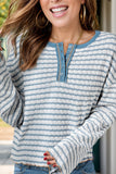 Striped Round Neck Dropped Shoulder Long Sleeve Top