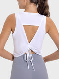 Drawstring Cutout Round Neck Active Tank