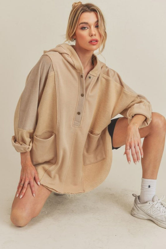 Aemi+Co Slit Half Snap Oversize Hoodie