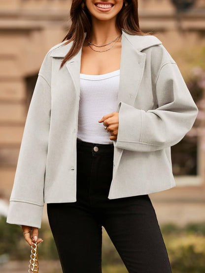 Collared Neck Dropped Shoulder Jacket