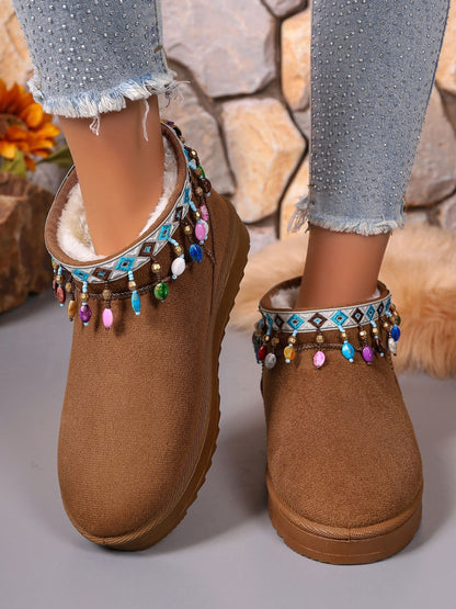 Thermal Faux Fur Beaded Platform Boots