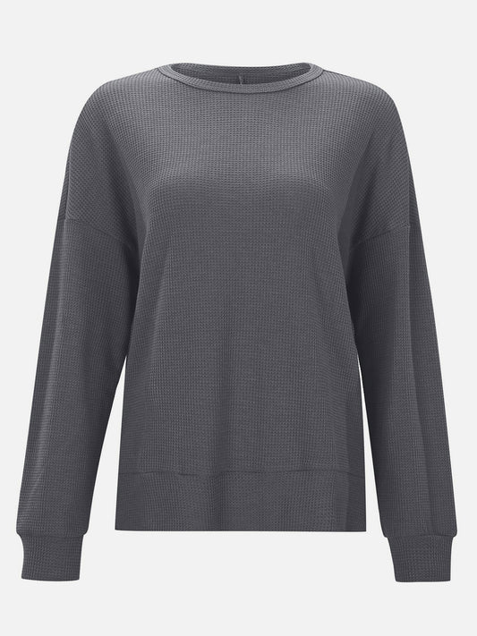 Side Slit Round Neck Long Sleeve T-Shirt