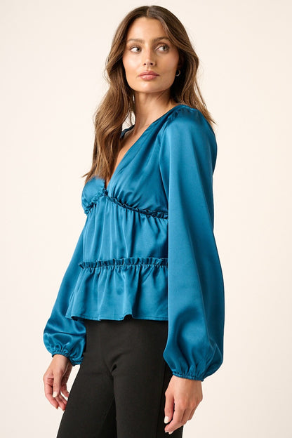 Mittoshop Satin V Neck Ruffled Tier Blouse