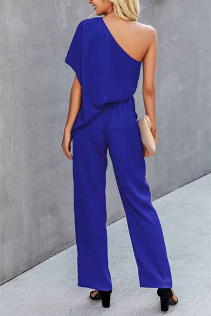 Single Shoulder Short Sleeve Jumpsuit