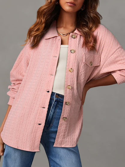 Textured Button Up Long Sleeve Shacket