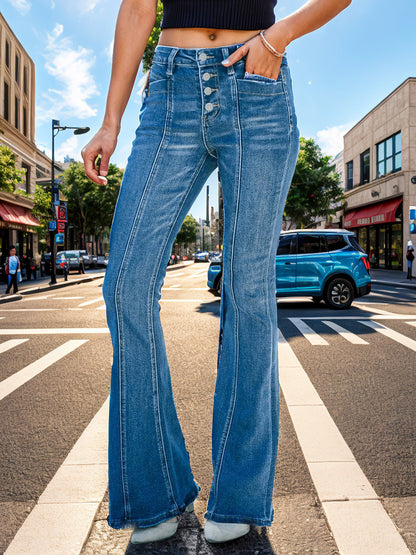 Button Fly Bootcut Jeans with Pockets