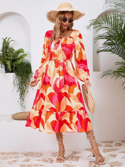 Printed Long Sleeve Midi Dress