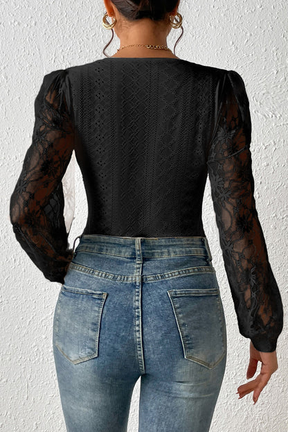 Eyelet Lace Long Sleeve Bodysuit