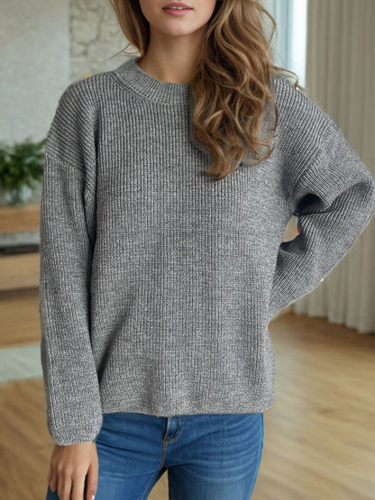 Solid Color Round Neck Long Sleeve Sweater