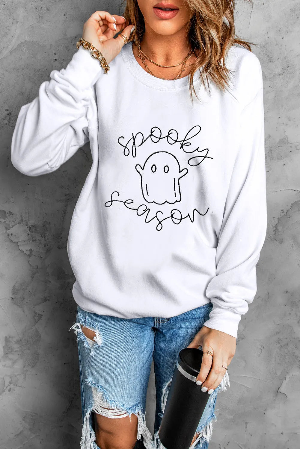 Ghost Graphic Long Sleeve Dropped Shoulder Sweatshirt