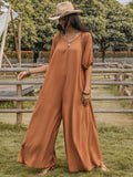 Scoop Neck Half Sleeve Wide Leg Jumpsuit