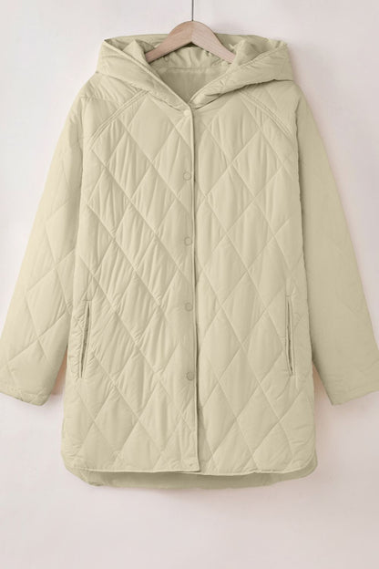 Snap Down Long Sleeve Quilted Winter Coat