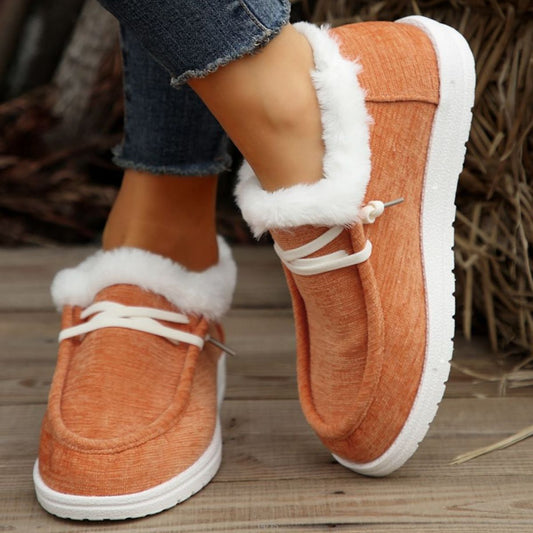 Lace Up Round Toe Furry Sneakers