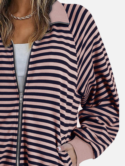 Striped Zip Up Long Sleeve Sweatshirt