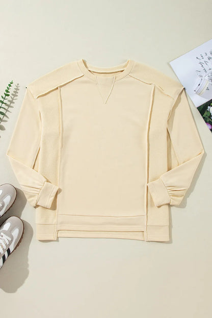 Exposed Seam Round Neck Long Sleeve Sweatshirt